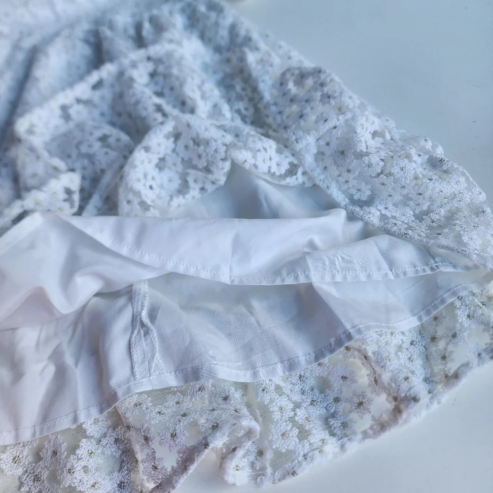 Shein Kids White Gold Floral Party Dress Short Sleeve Wedding Lace Sz 6Y